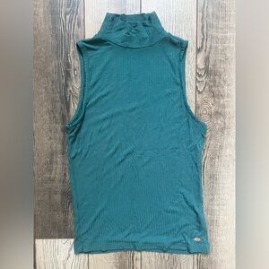Guess Teal Ribbed Tank Top Mock Turtle Neck Size XS